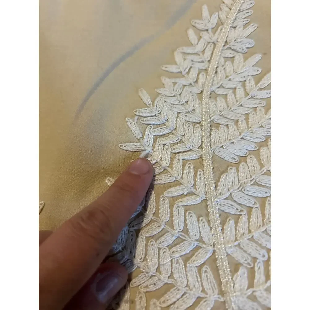 Pier 1 Decorative Throw Pillow Cover 20x12 Tan White Embroidered Tree Leaves